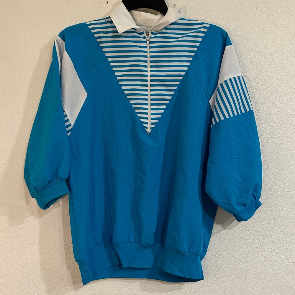 Vintage color lock tracksuit jacket, blue & white, 80s, Dolman Sleeve, medium